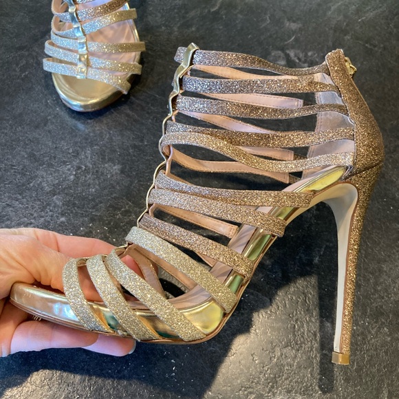 Women's ALDO gold bronze ombré glitter stiletto heels sandals shoes size 8.5 - Picture 4 of 11